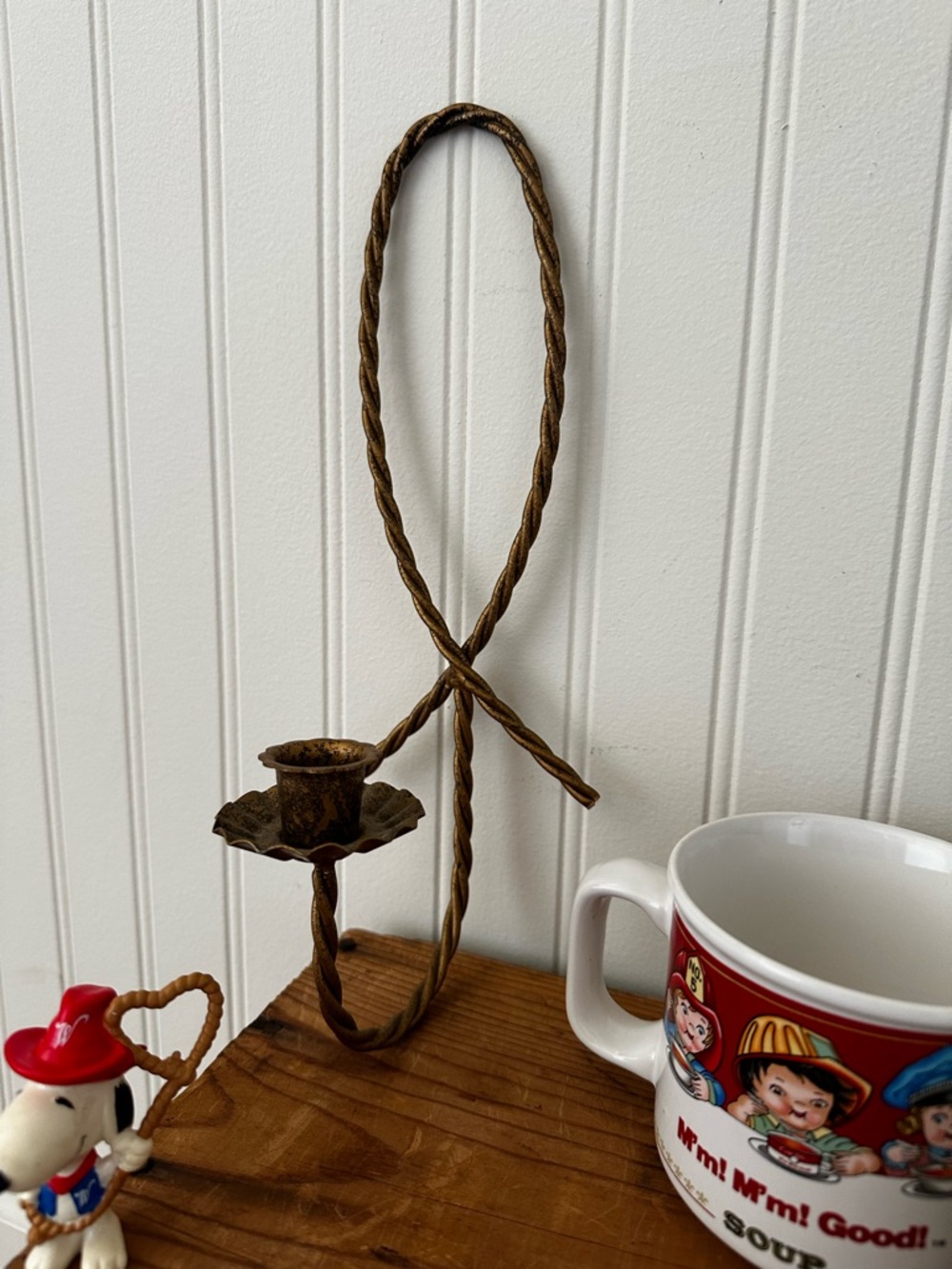 Twisted Rope Iron Wall Candle Holder - Rustic Brass